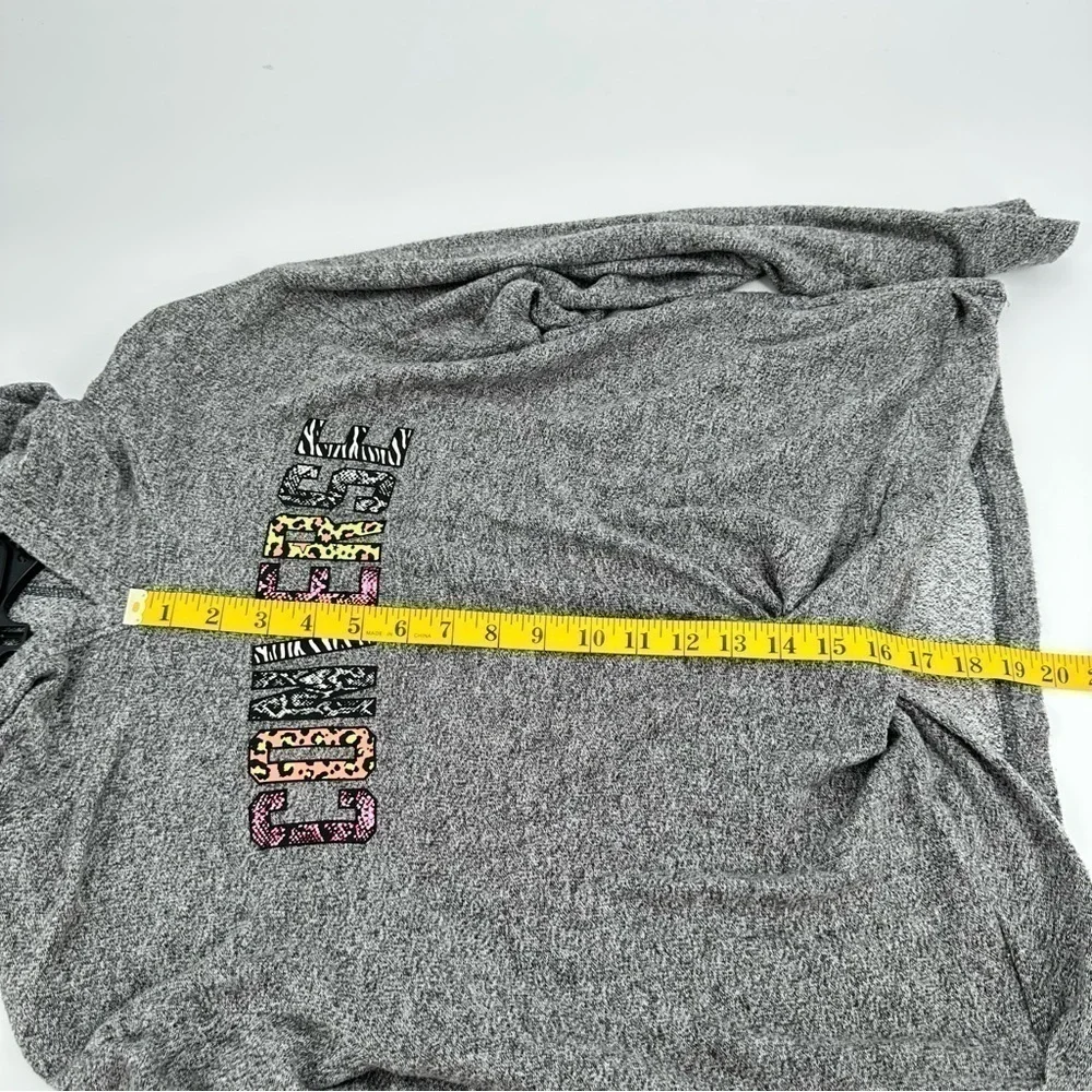 CONVERSE Girl’s Gray Soft Front-Tied Long Sleeve Hoodie Mixed Print Logo Size XL